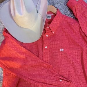 Cinch long sleeve cowboy shirt, XXL, red and white pattern